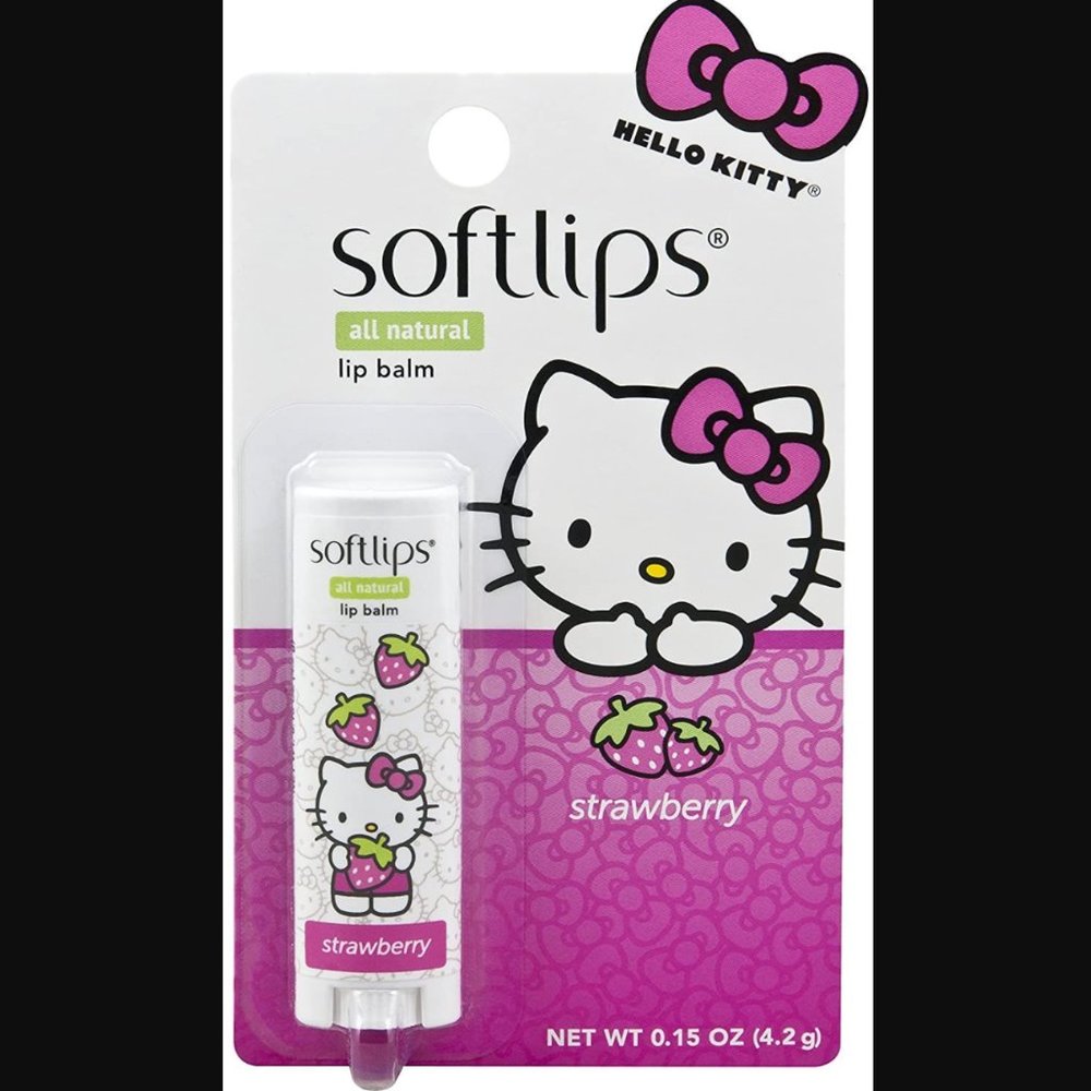 🌈4/$20 NIP RARE Softlips Hello Kitty All Natural Lip Balm in Strawberry - Picture 4 of 4